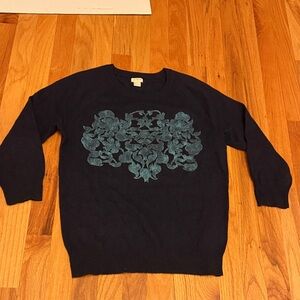 J. Crew Dark Blue Crewneck Sweater with Floral detail.